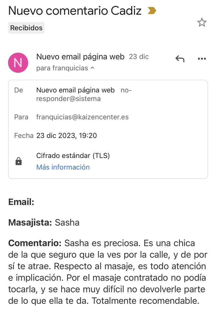 Comentario a Sasha, masajista erotica cadiz